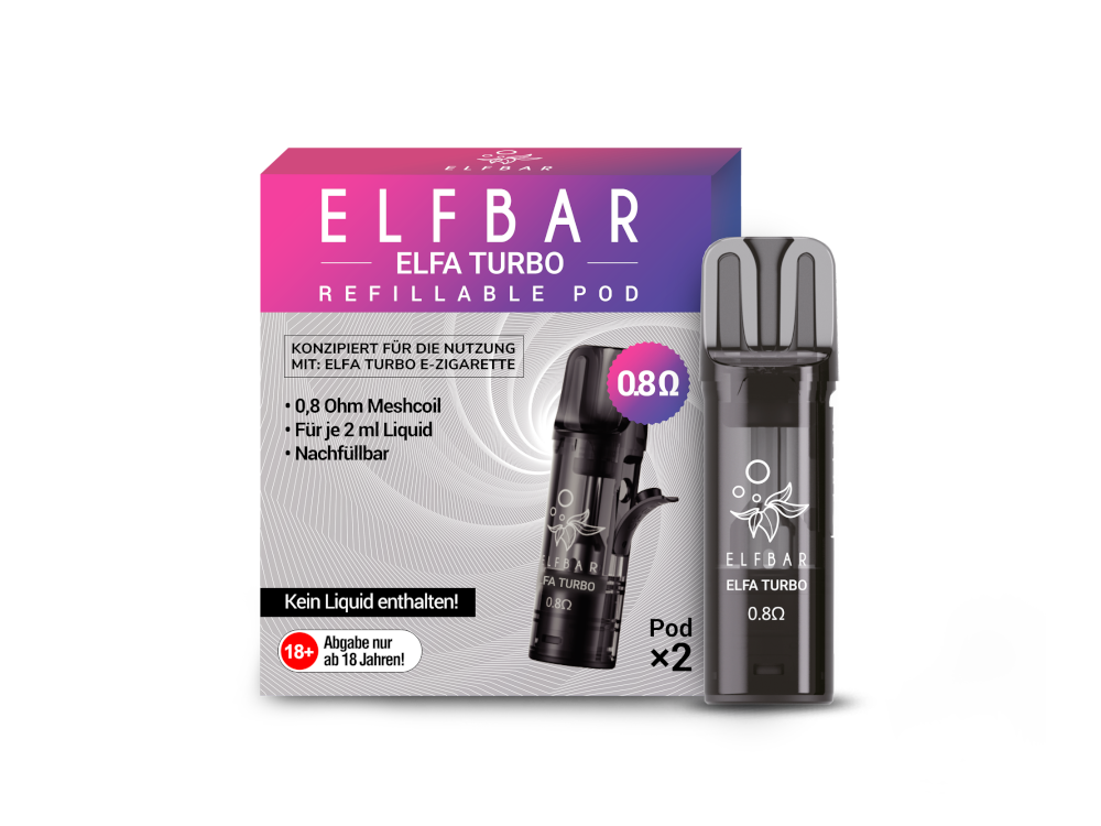 E-Zigarette, Pod, Nachfüllbares Pod, 0,8 Ohm, Elfa Turbo