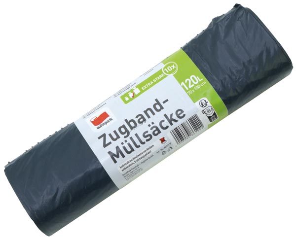 Zugband-Müllsack, Müllsack, Abfallsack, Schwarze Farbe, 120L
