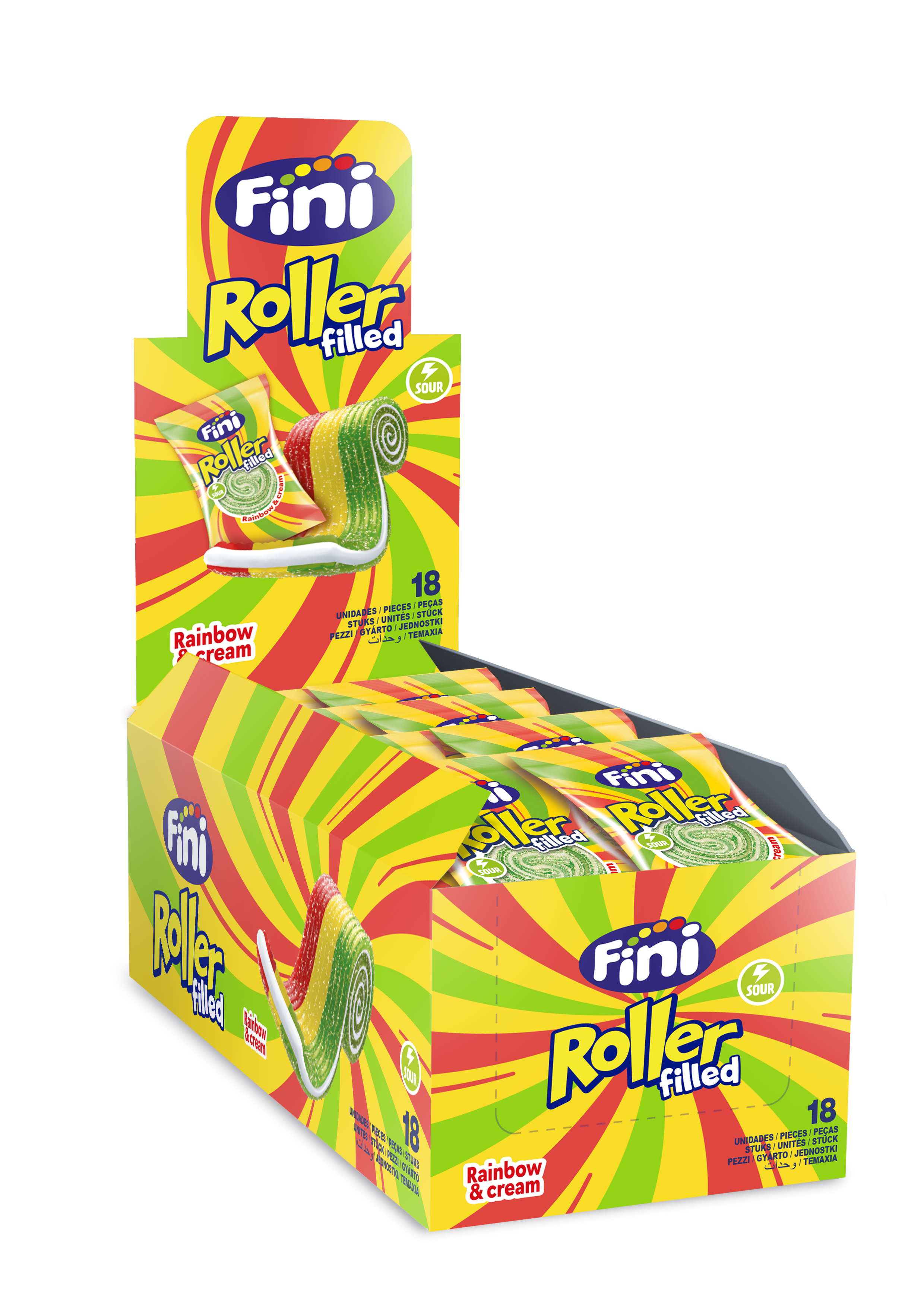 Roller, Filled, Rainbow, Sour, Gummy