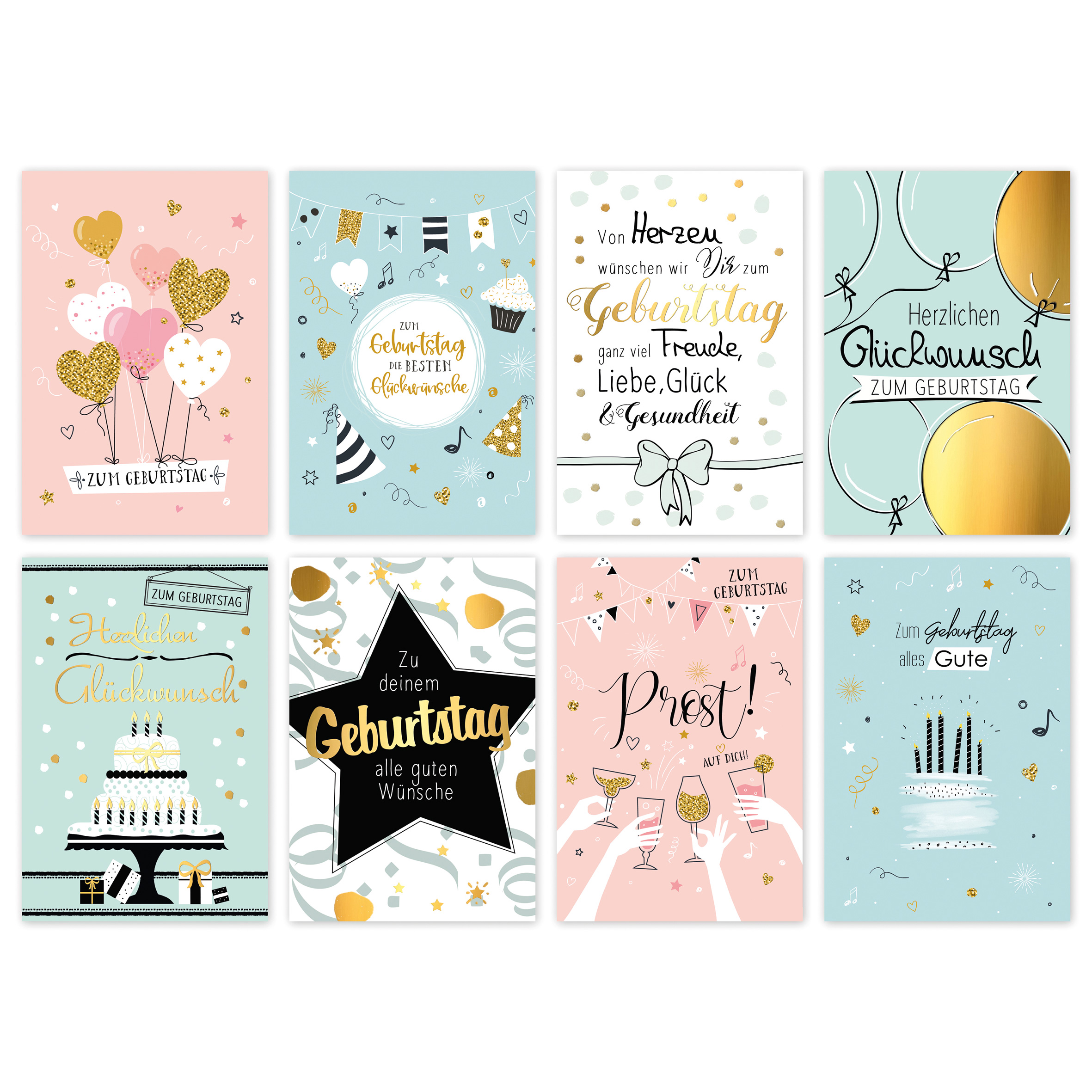Geburtstag, Karte, Ballons, Blumen, Schriftzug